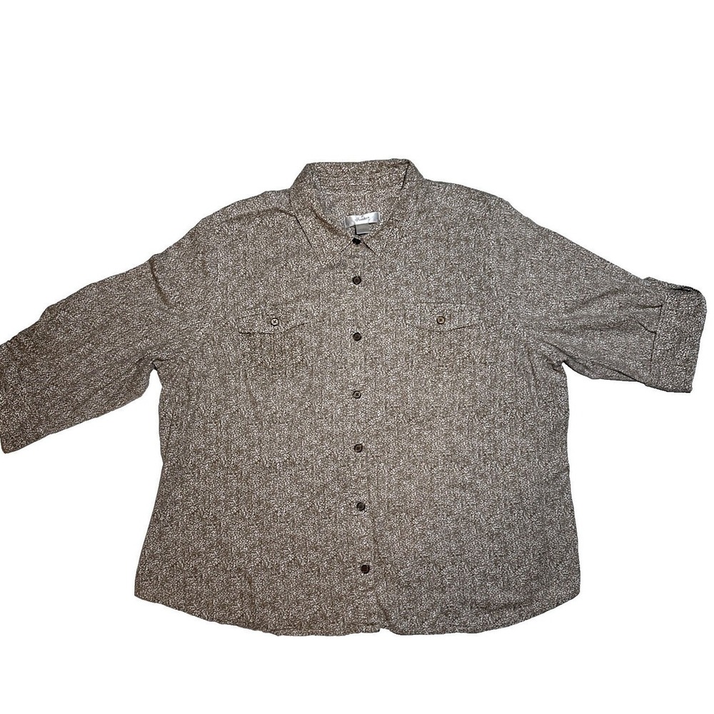 Cj Banks Women's Beige Floral Print 3/4 Sleeve Button Front Shirt Top Plus Size
